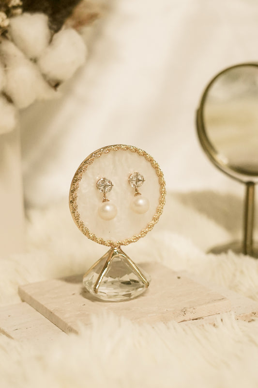 Russian Stone White Pearl Dangling Earrings