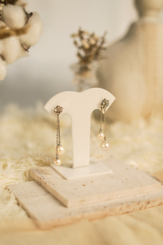 White Pearl Dangling Earrings